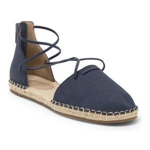 Eileen Fisher Lace Up Espadrille Navy Blue Flat Elastic Sandal - Size 9